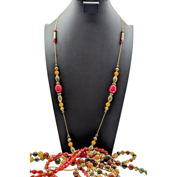 Mixed Lot of Fall Colors Gold Tone Six Layered Necklaces - Picture 4 of 7